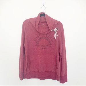 Graphic Lace Up Cowl Pullover L